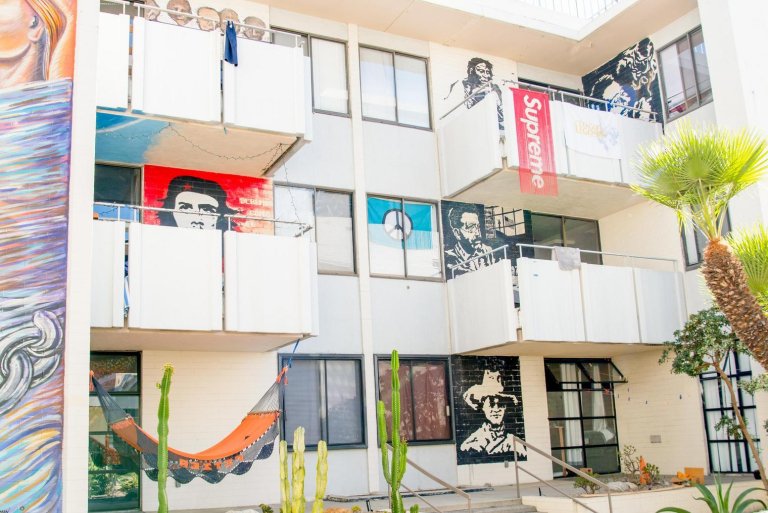 Mead dorm balconies with murals