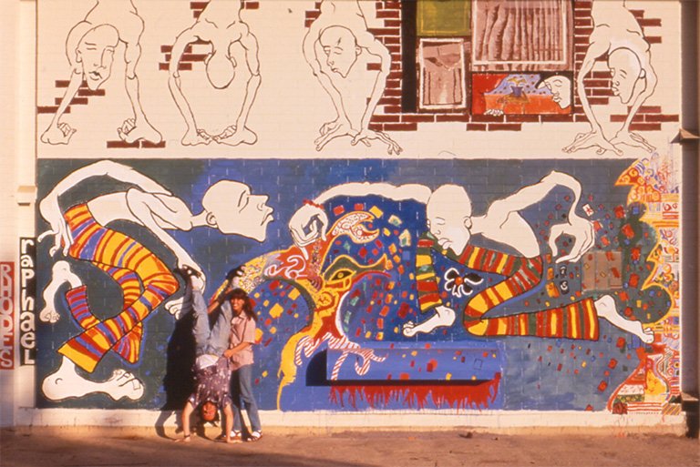 A mural celebrating free expression at the entrance of Mead Hall