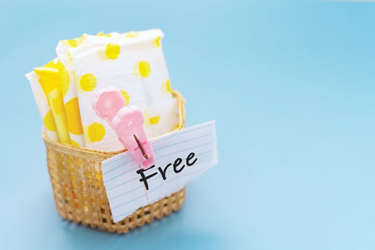 A box of free menstrual products