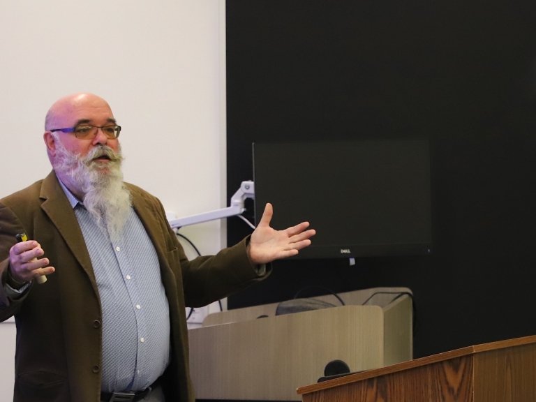 Brian Keeley speaks during Family Weekend
