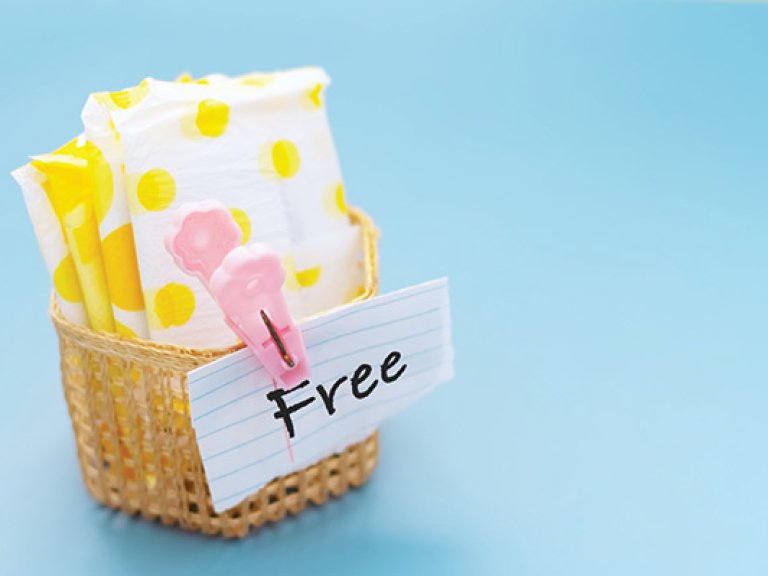 A box of free menstrual products