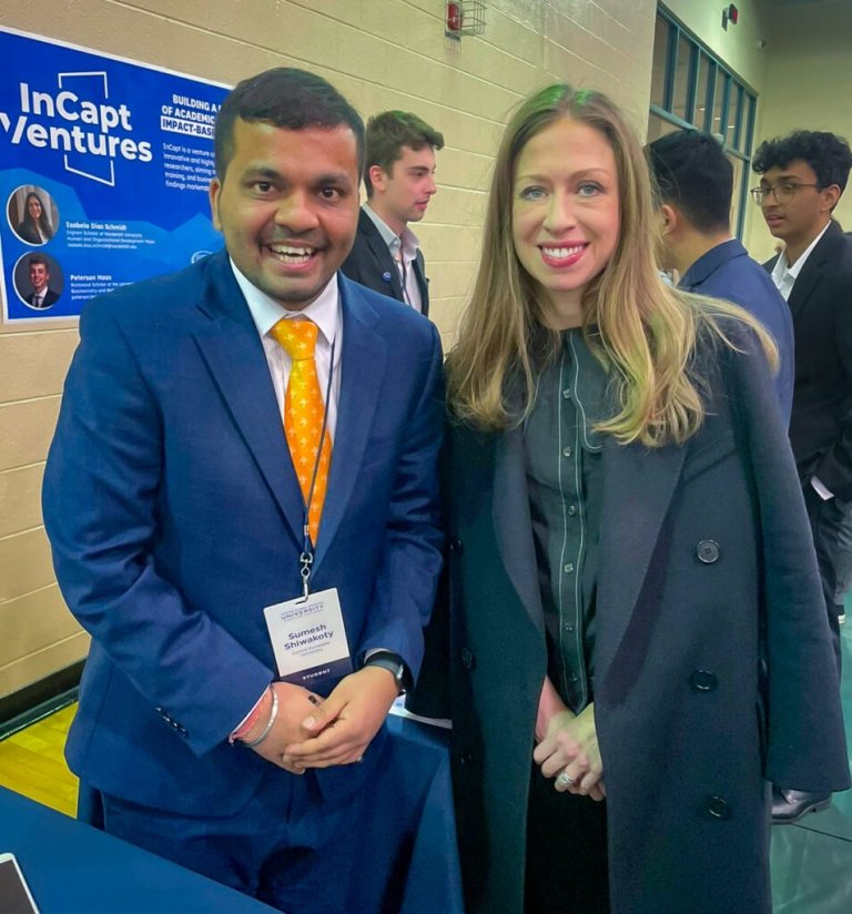 Sumesh Skiwakoty and Chelsea Clinton