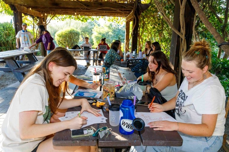 Students work at the outdoor classroom