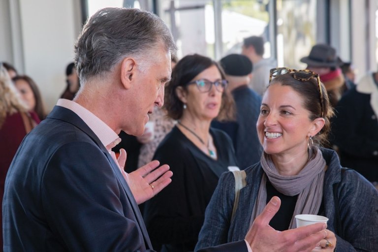strom chats with professor Michelle Berenfeld