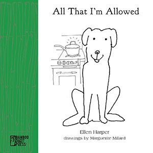 book cover for "all that i'm allowed" featring a line drawing of a happy dog