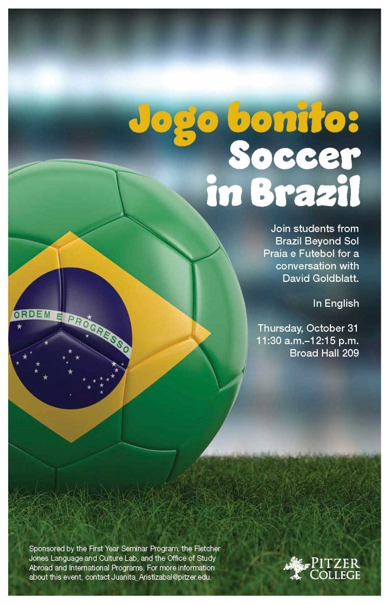 poster featuring the image of a soccer ball with the words "ordem e progresso" on it