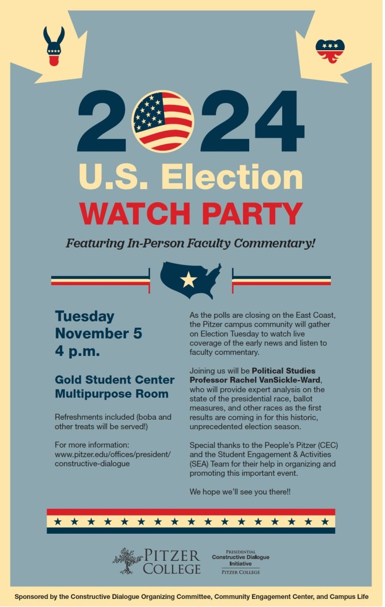 Poster for election watch party 2024. Text on the poster is provided in the body of the webpage.
