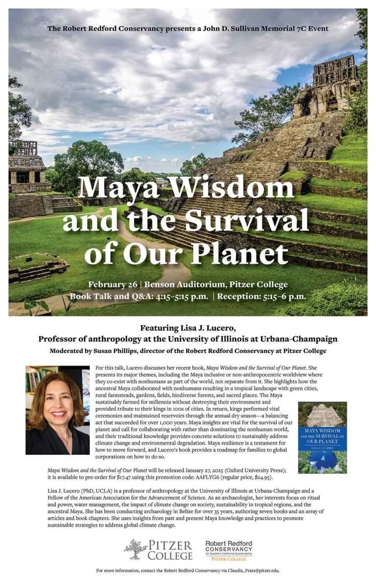 poster for the event Maya Wisdom and the Survival of Our Planet. Poster text included in the body of the webpage.