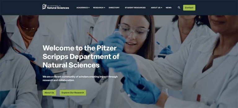 a student uses a pipette with the words " Welcome to the Pitzer Scripps Department of Natural Sciences"