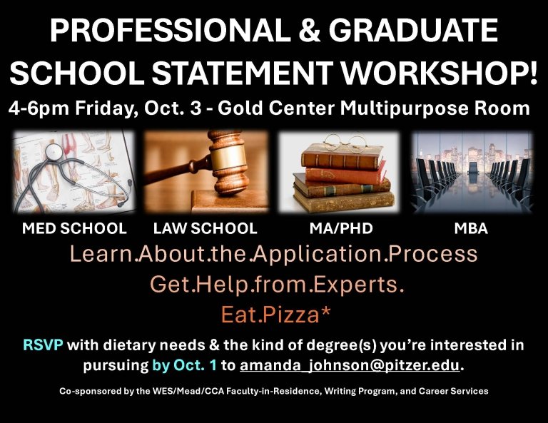 poster for professional and graduate statement workshop. Text on poster is in the body of the web page