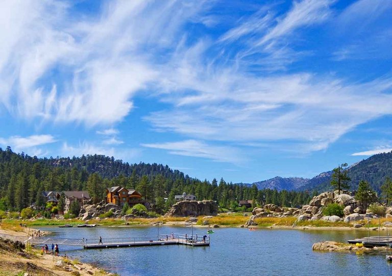 view of big bear lake under a blue sky