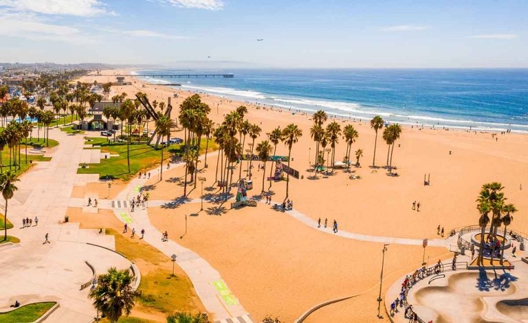 aerial view of the venice beach shoreline