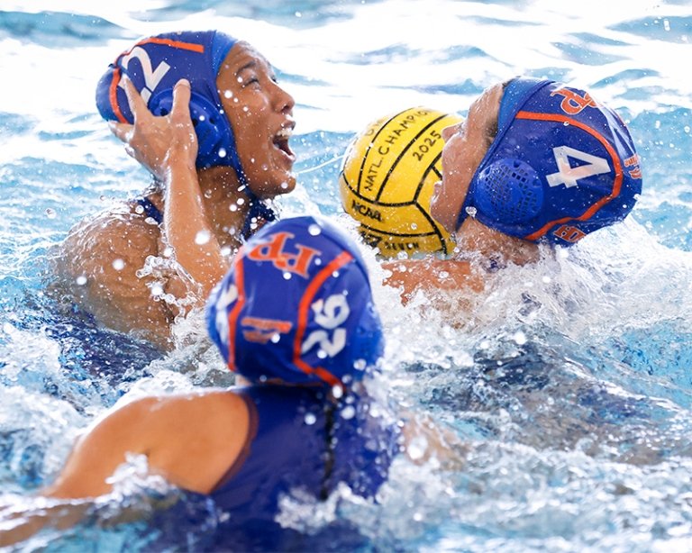 Pomona-Pitzer Sagehens women's water polo players celebrate after a championship win