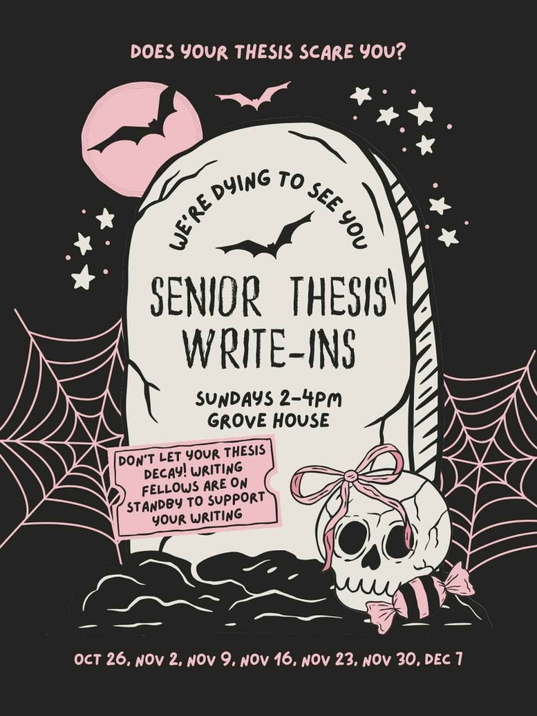 a flyer showing a grave stone, bats, spiders webs, and skeletons. Text on flyer is in the body of the webpage