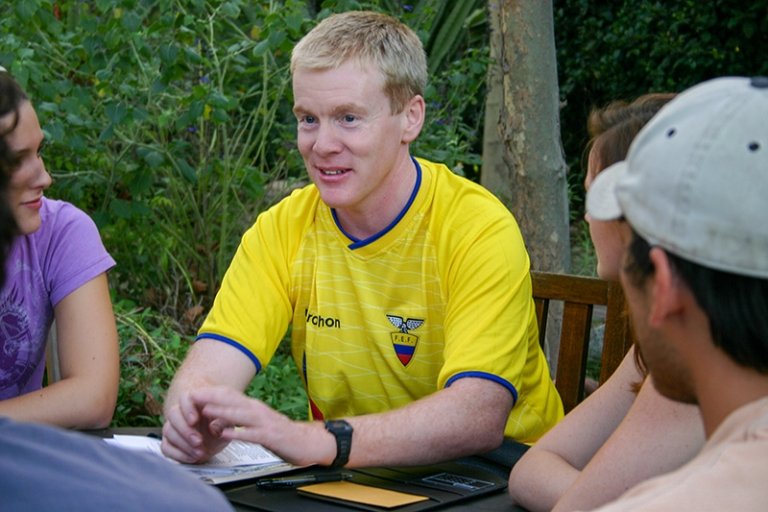 Nigel Boyle holds a class in Pitzer's outdoor classroom in 2005