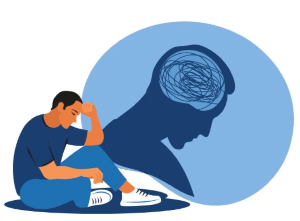 Cartoon Man Thinking, Brain in Thought Bubble