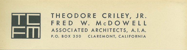 business card for Theodore Criley and Fred McDowell, Associated Architects