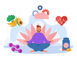 Person Meditating with health images around