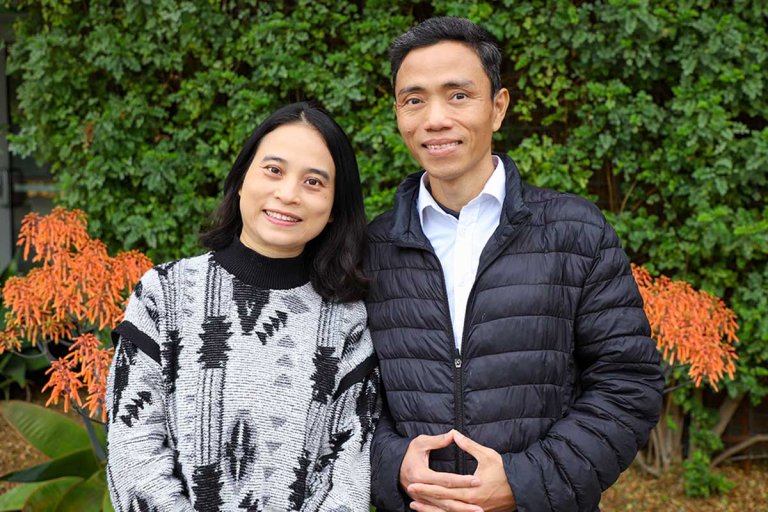 Tam Tran and Cong Ho during a visit to Pitzer's campus