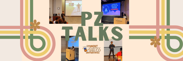 a collage of students giving presentations with the words "PZ Talks"
