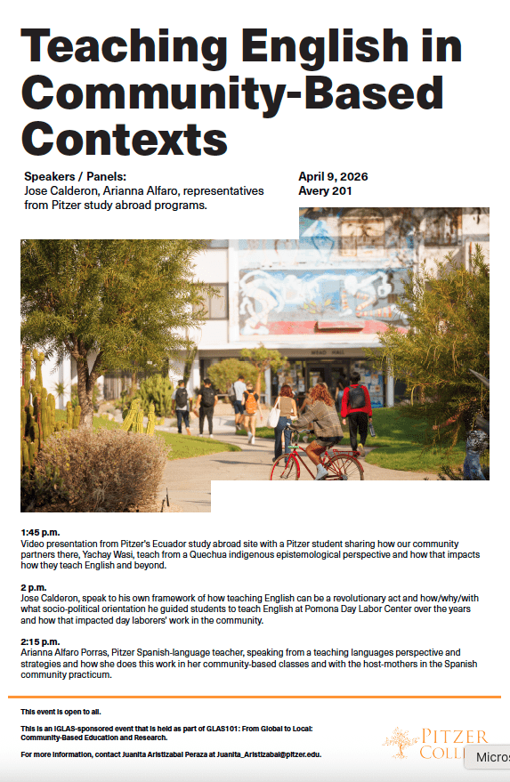 poster for teaching english in community-based contexts. text in the poster is included in the body of the webpage