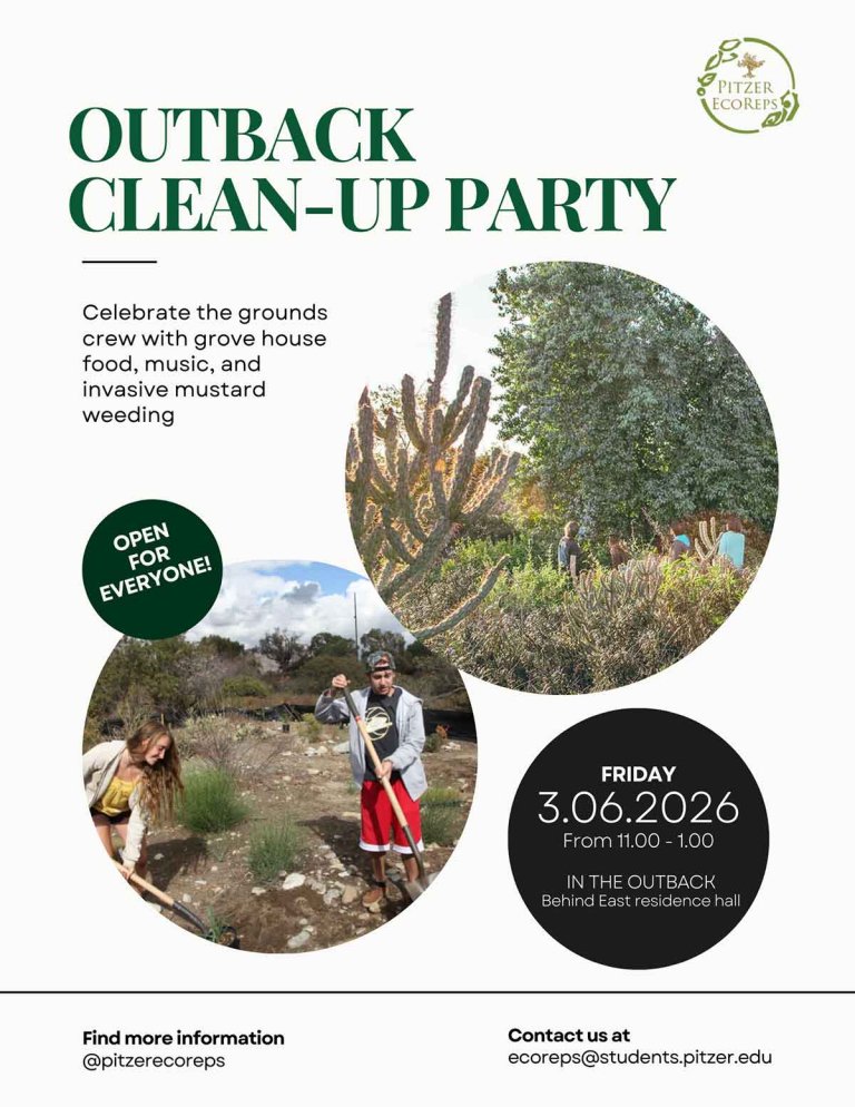 flyer for the outback cleanup party featuring scenes of the outback and students working on it. Text in flyer in the body of the webpage