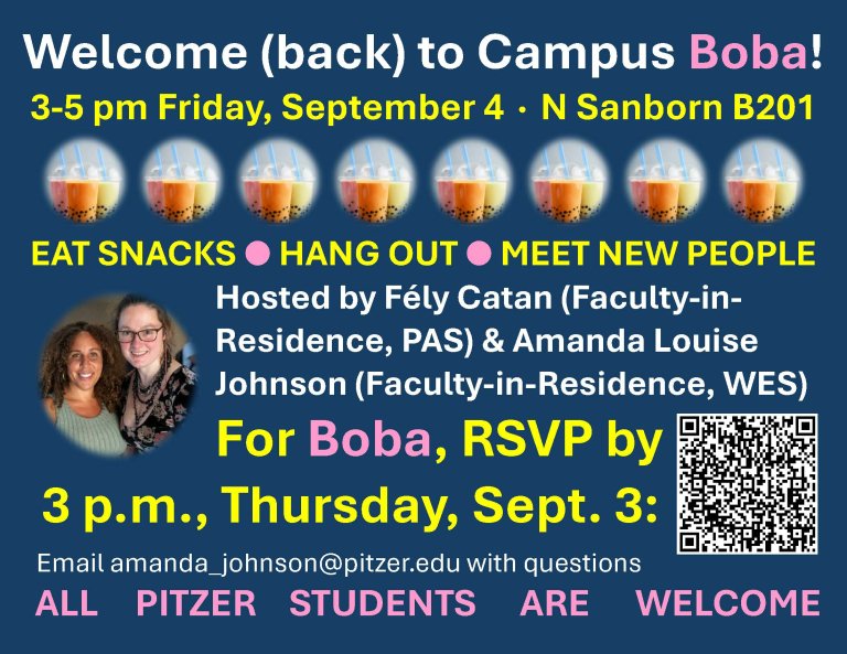 Flyer for welcome back to campus boba event. Text on the flier is included in the body of the webpage.