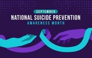 Blue and Purple Hands Reaching with words for National Suicide Prevention