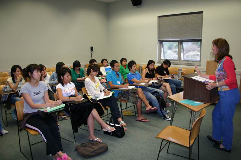 International students at Pitzer getting instruction in the classroom.