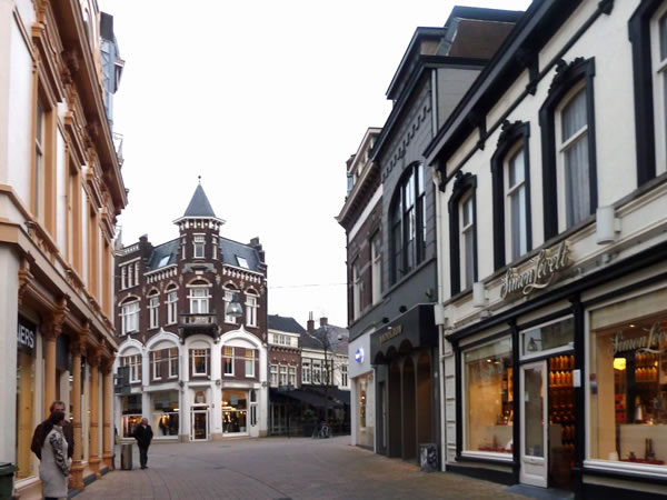 City streets and old buildings in Tilburg, Netherlands