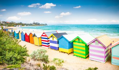 Bathing houses at Brighton beach in Melbourne, Australia.