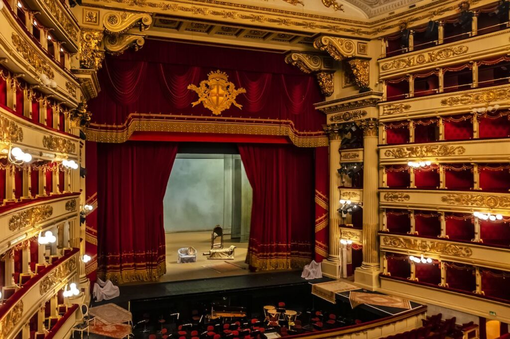 Interior of main concert hall of Teatro alla Scala an opera house in Milan