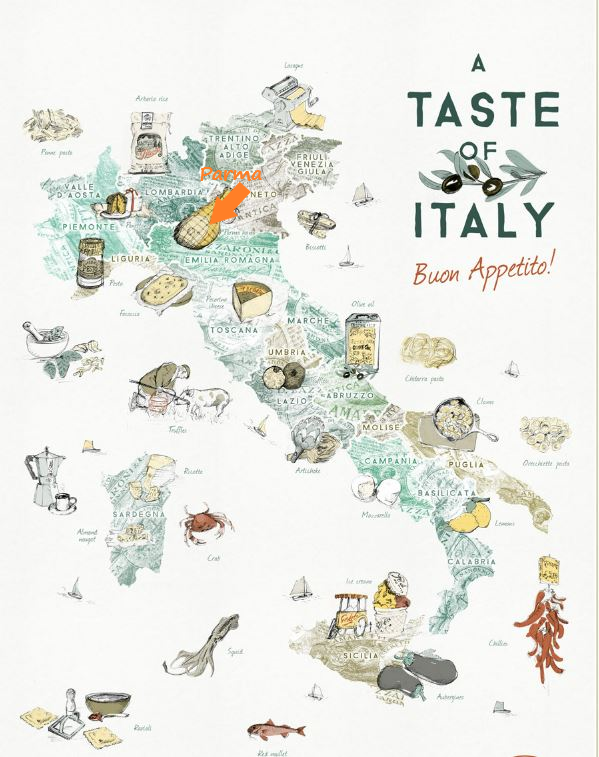 Map of Italy showing where different foods originate