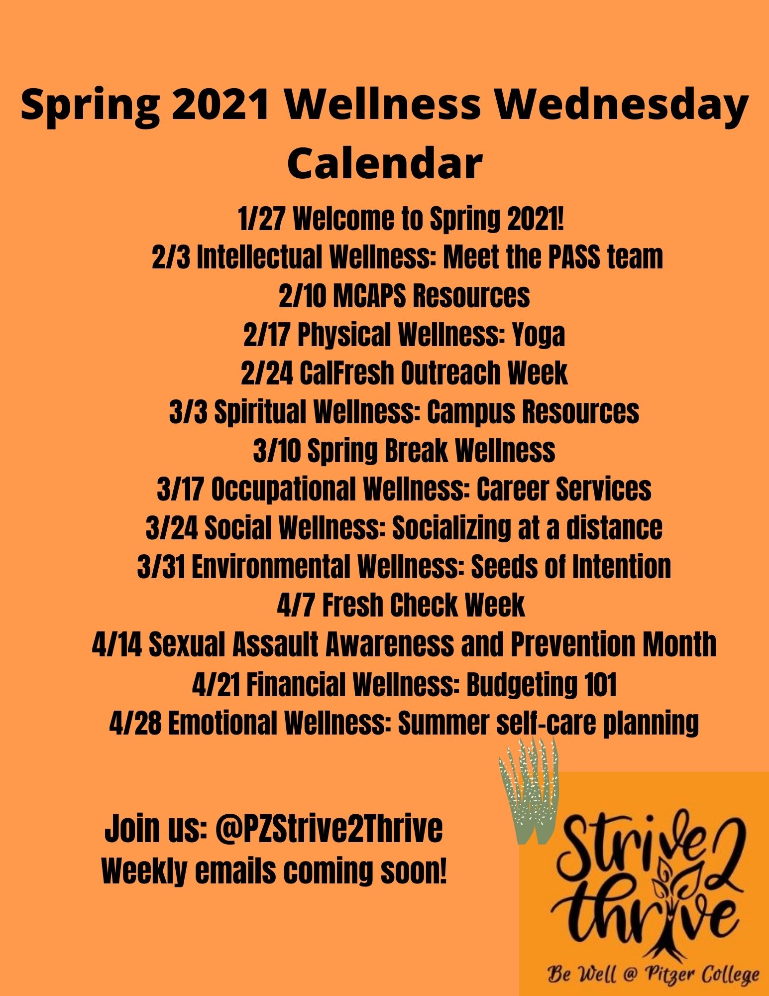 Pitzer College Calendar 2022 Wellness Wednesday - Pitzer College
